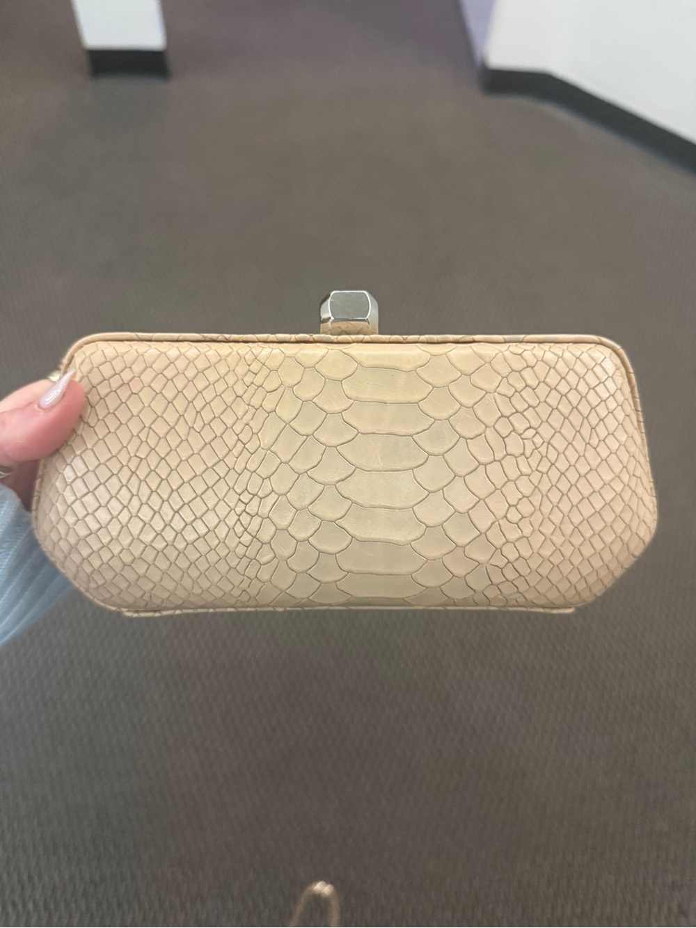 Rebecca Minkoff Neutral Python-Embossed Clutch Handbag - Picture 3 of 12